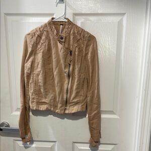 Free People Tan Jacket Cropped Bomber Style